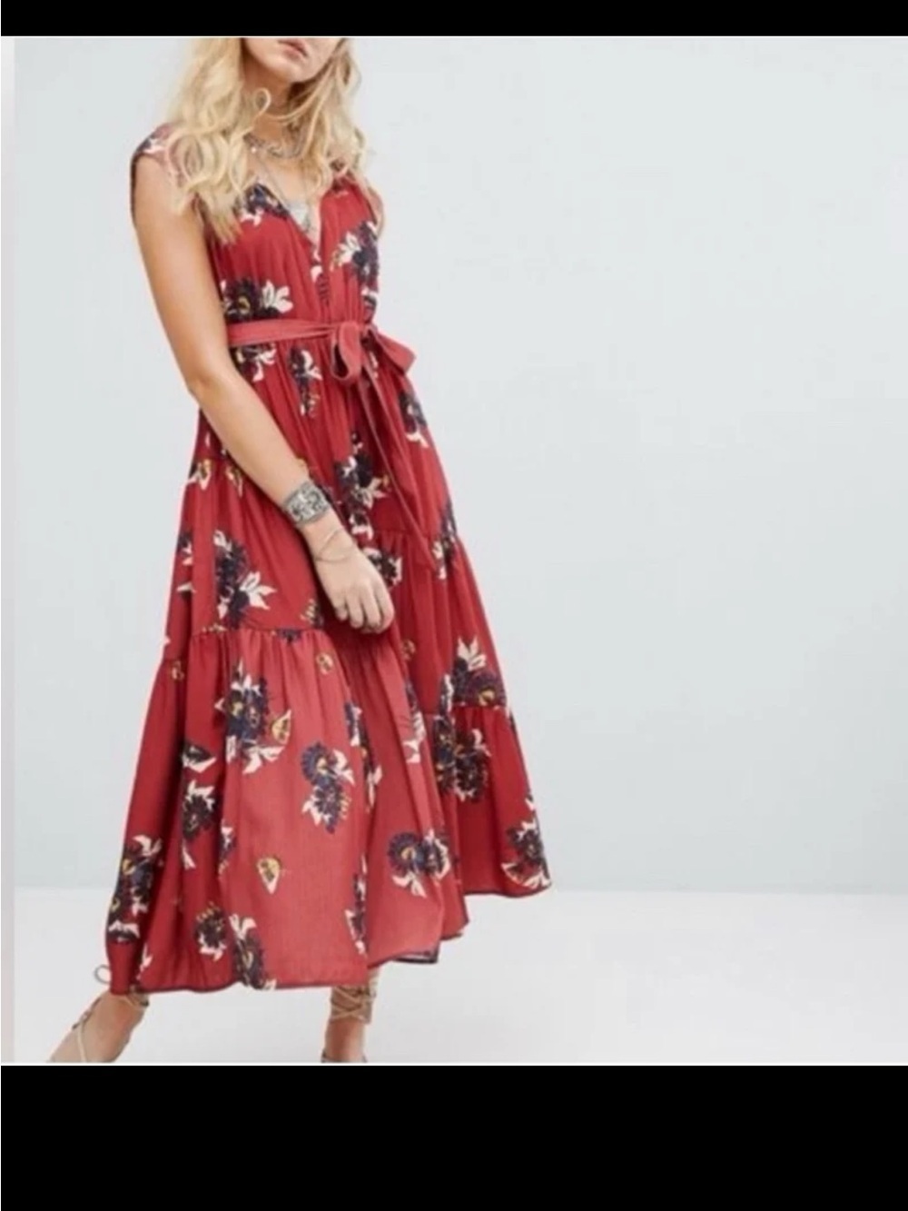 FREE PEOPLE All I Got Printed Maxi Dress In Red Combo size 6 - Picture 3 of 12